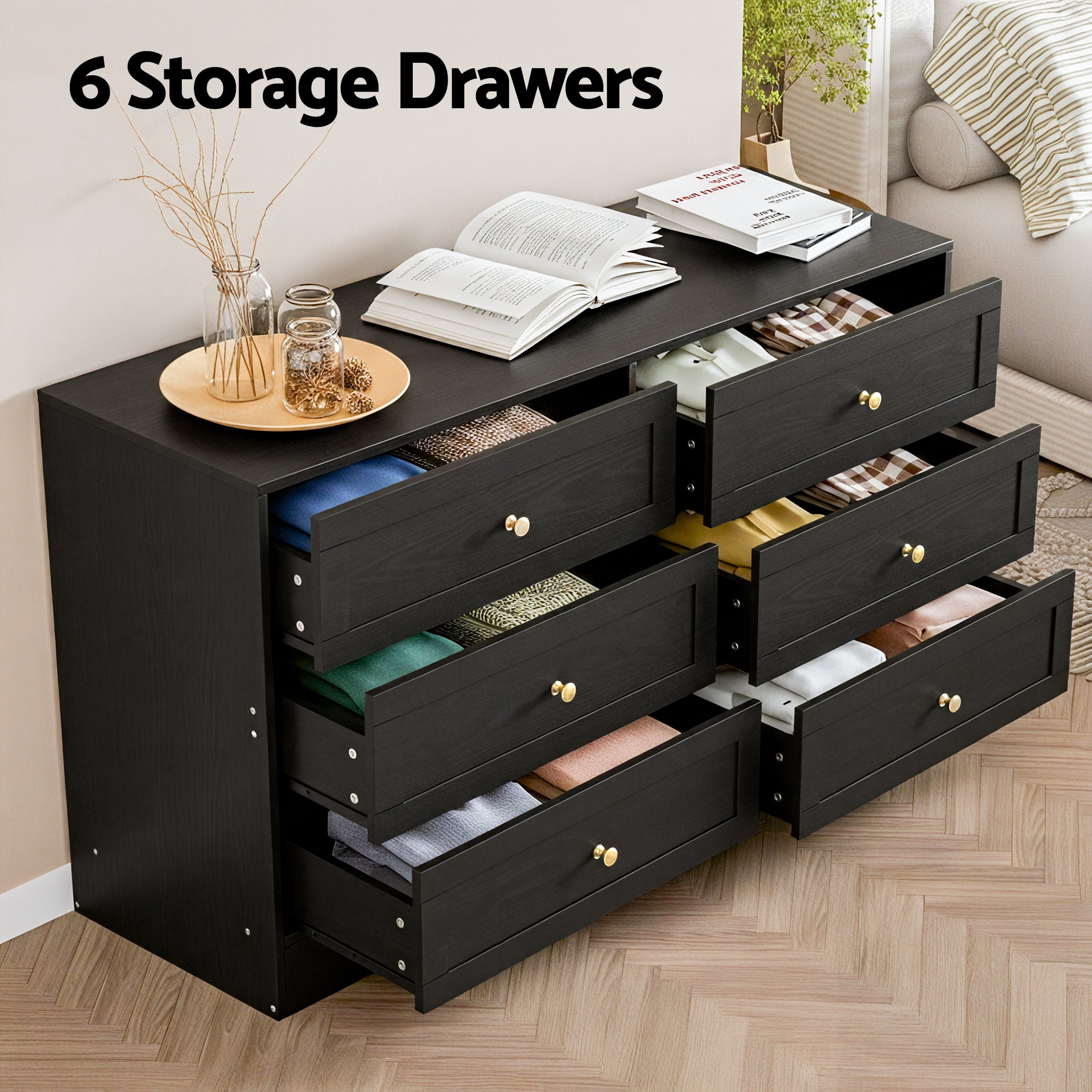 Artiss 6 Chest of Drawers Tallboy Cabinet - LEIF Black FUR-U-CDR-6D-BK-AB