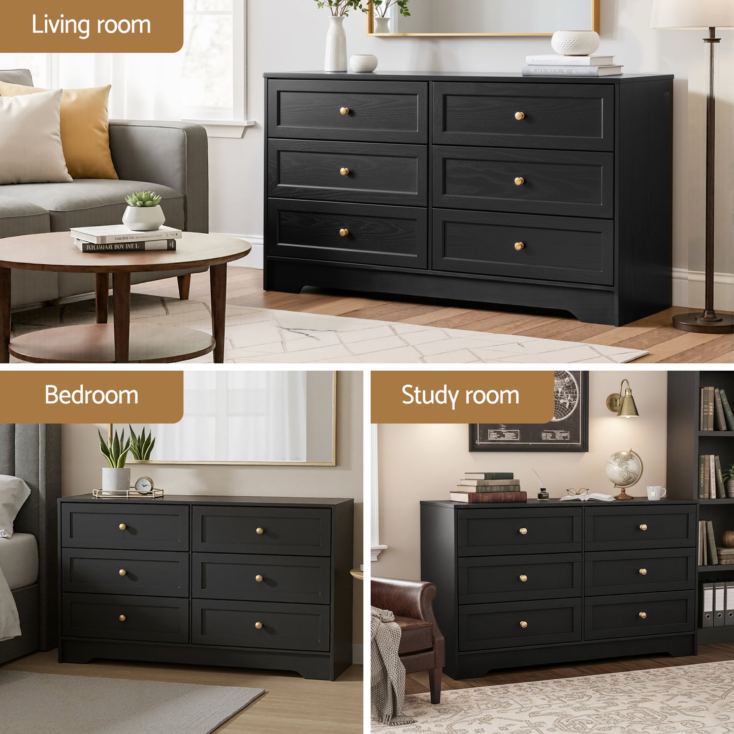 Artiss 6 Chest of Drawers Tallboy Cabinet - LEIF Black FUR-U-CDR-6D-BK-AB