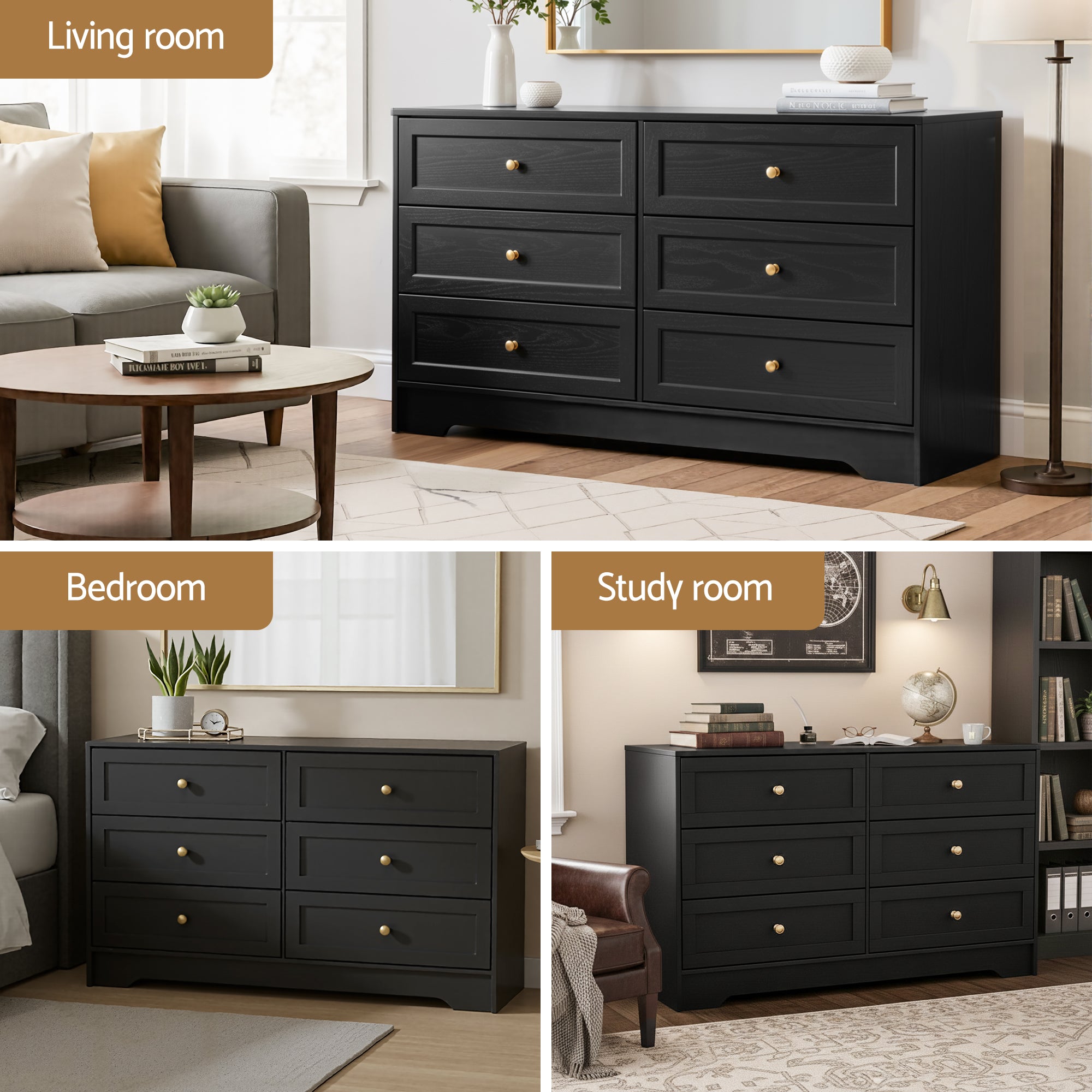 Artiss 6 Chest of Drawers Tallboy Cabinet - LEIF Black FUR-U-CDR-6D-BK-AB