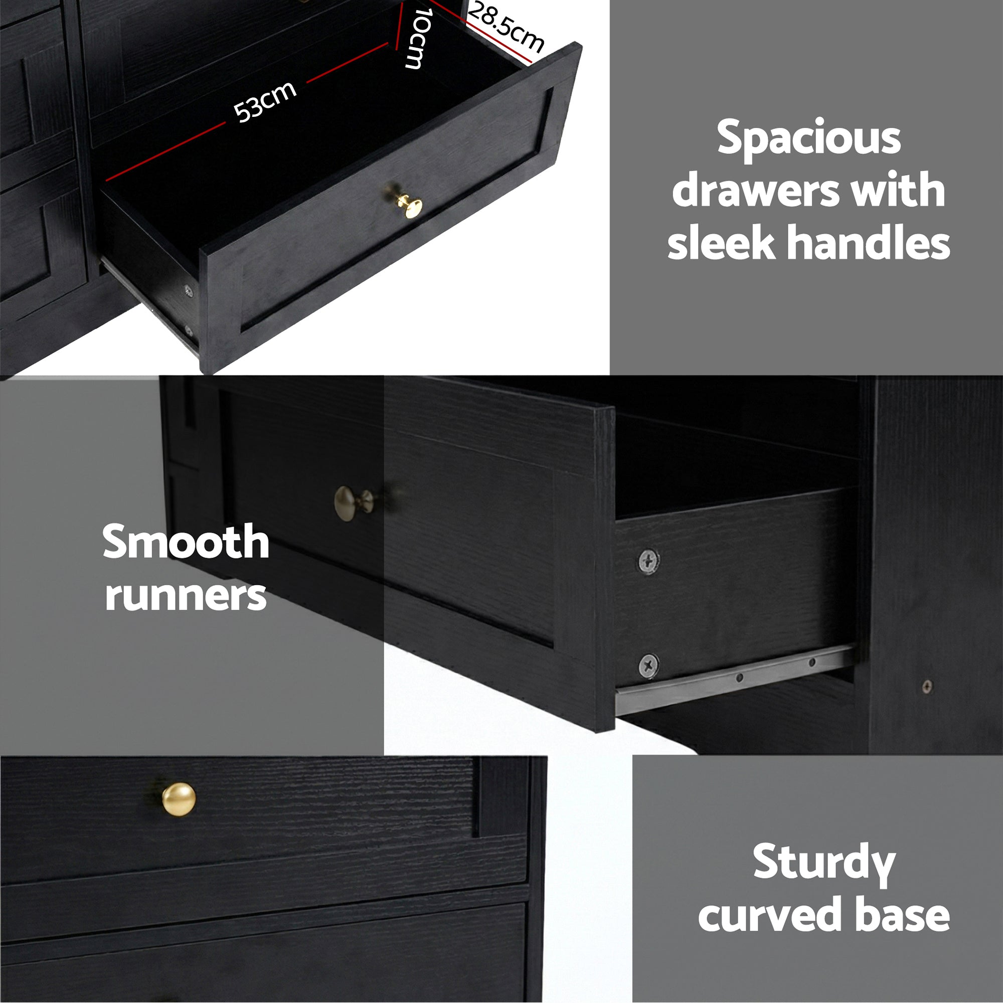 Artiss 6 Chest of Drawers Tallboy Cabinet - LEIF Black FUR-U-CDR-6D-BK-AB
