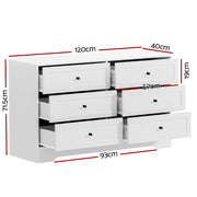 Artiss 6 Chest of Drawers - LEIF White FUR-U-CDR-6D-WH-AB