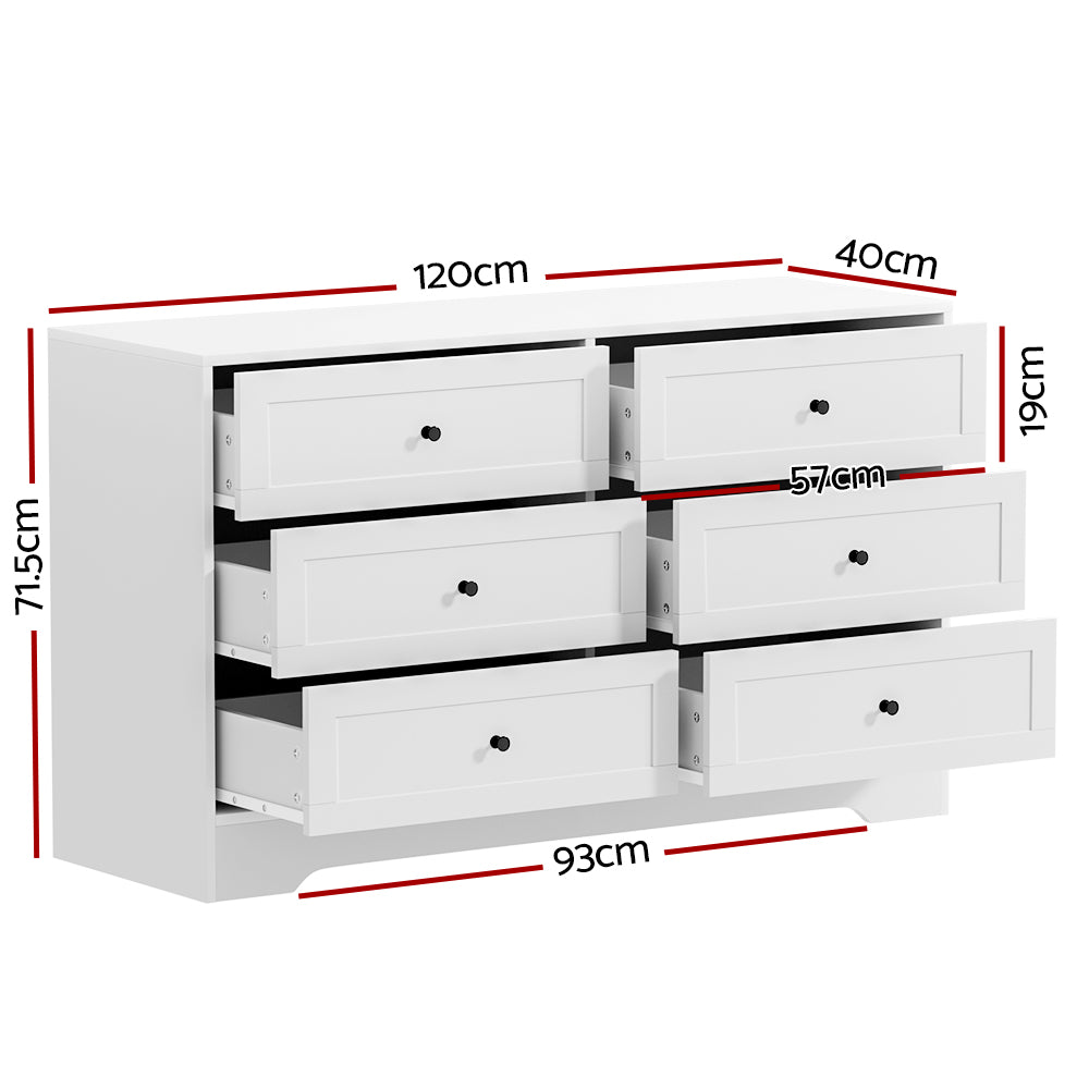 Artiss 6 Chest of Drawers - LEIF White FUR-U-CDR-6D-WH-AB