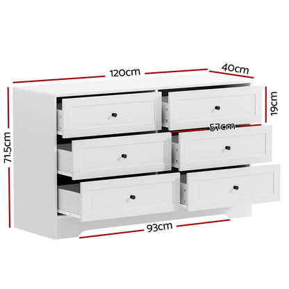 Artiss 6 Chest of Drawers - LEIF White FUR-U-CDR-6D-WH-AB