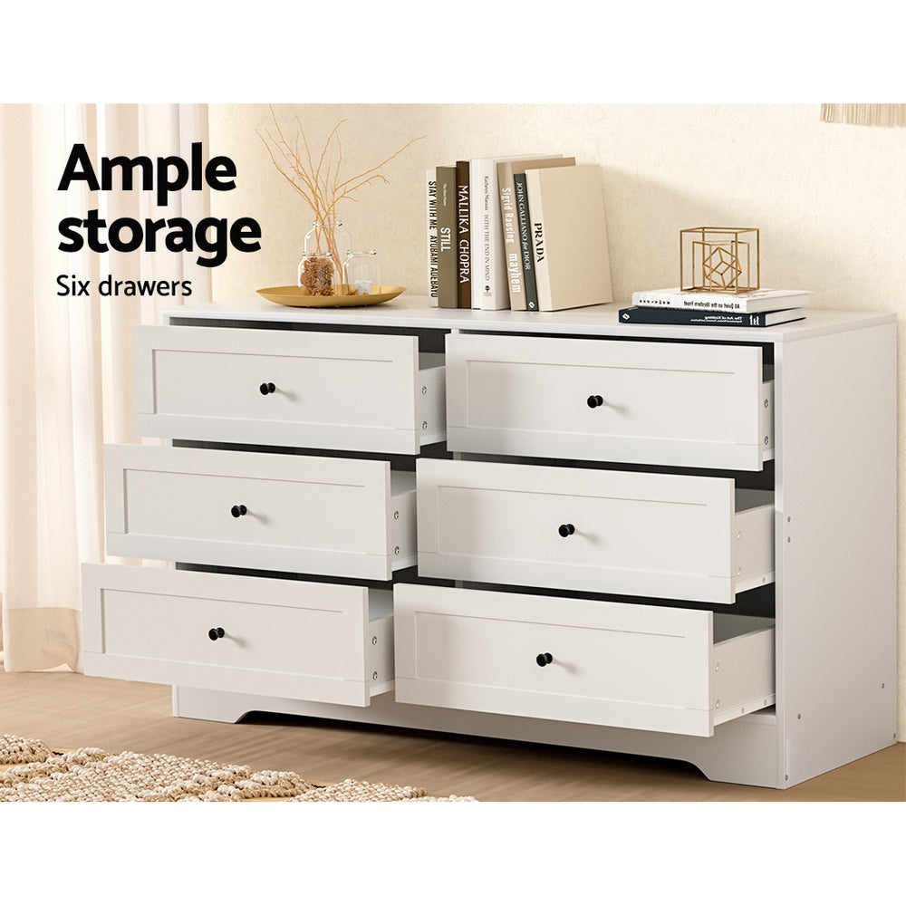 Artiss 6 Chest of Drawers - LEIF White FUR-U-CDR-6D-WH-AB