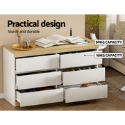 Artiss 6 Chest of Drawers Cabinet Dresser Table Tallboy Storage Bedroom White FUR-U-CDR-6D-WHWD-AB
