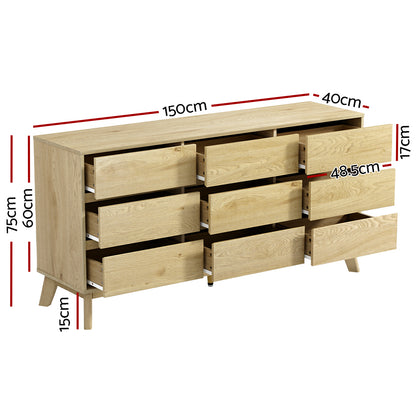Artiss 9 Chest of Drawers Tallboy Cabinet - XAVI Pine FUR-U-CDR-9D-WD-ABC