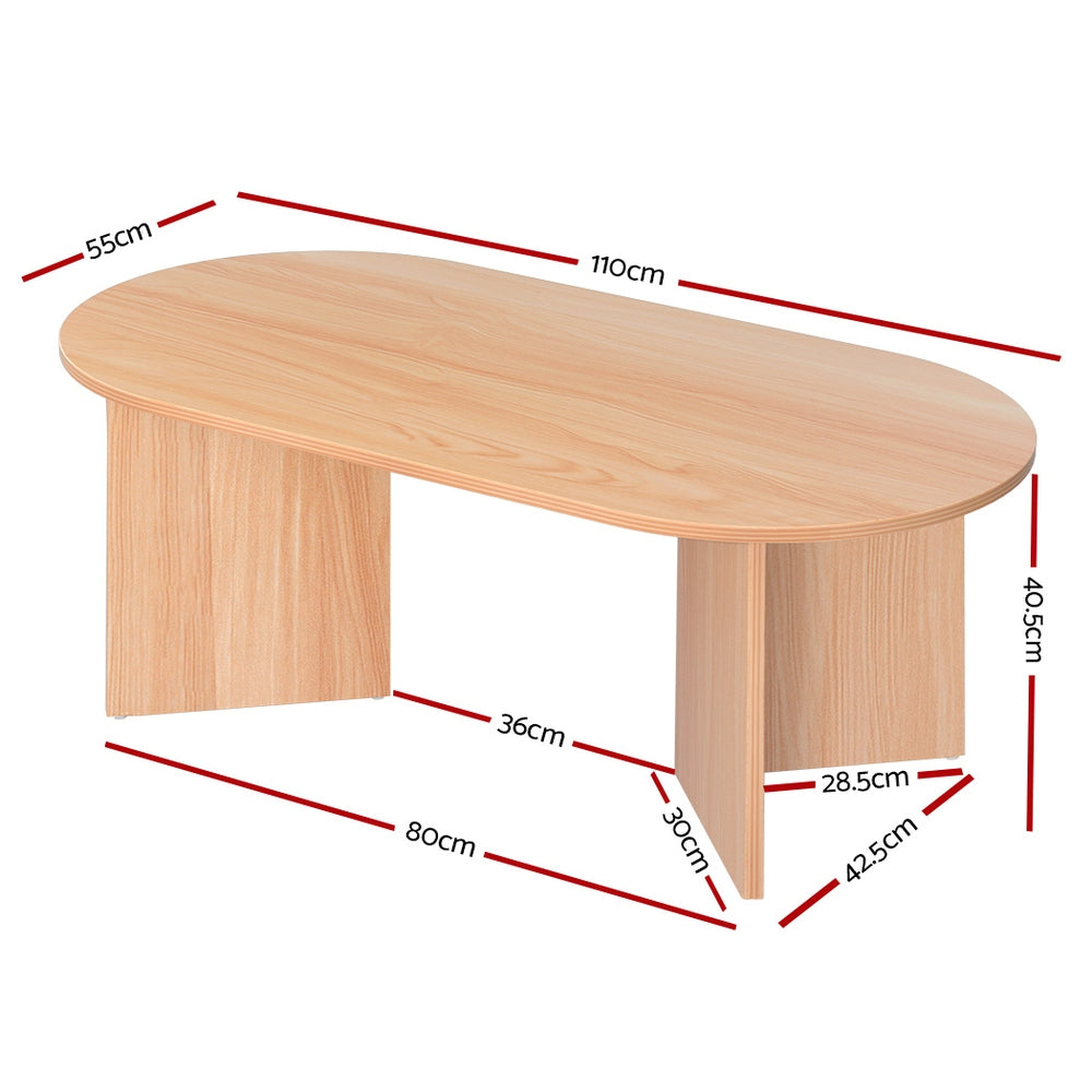 Artiss Coffee Table Oval 110CM Pine Alva FUR-U-COF-01-WD