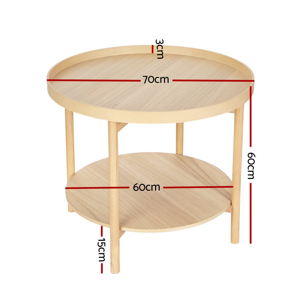Artiss Coffee Table Side Table Round 70CM FUR-U-COF-04-WD
