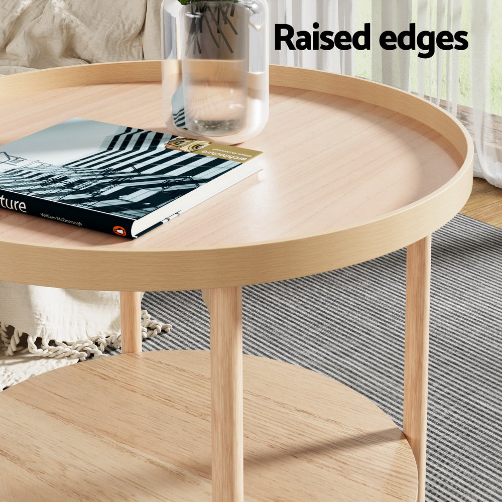 Artiss Coffee Table Side Table Round 70CM FUR-U-COF-04-WD