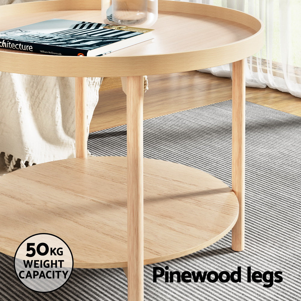Artiss Coffee Table Side Table Round 70CM FUR-U-COF-04-WD