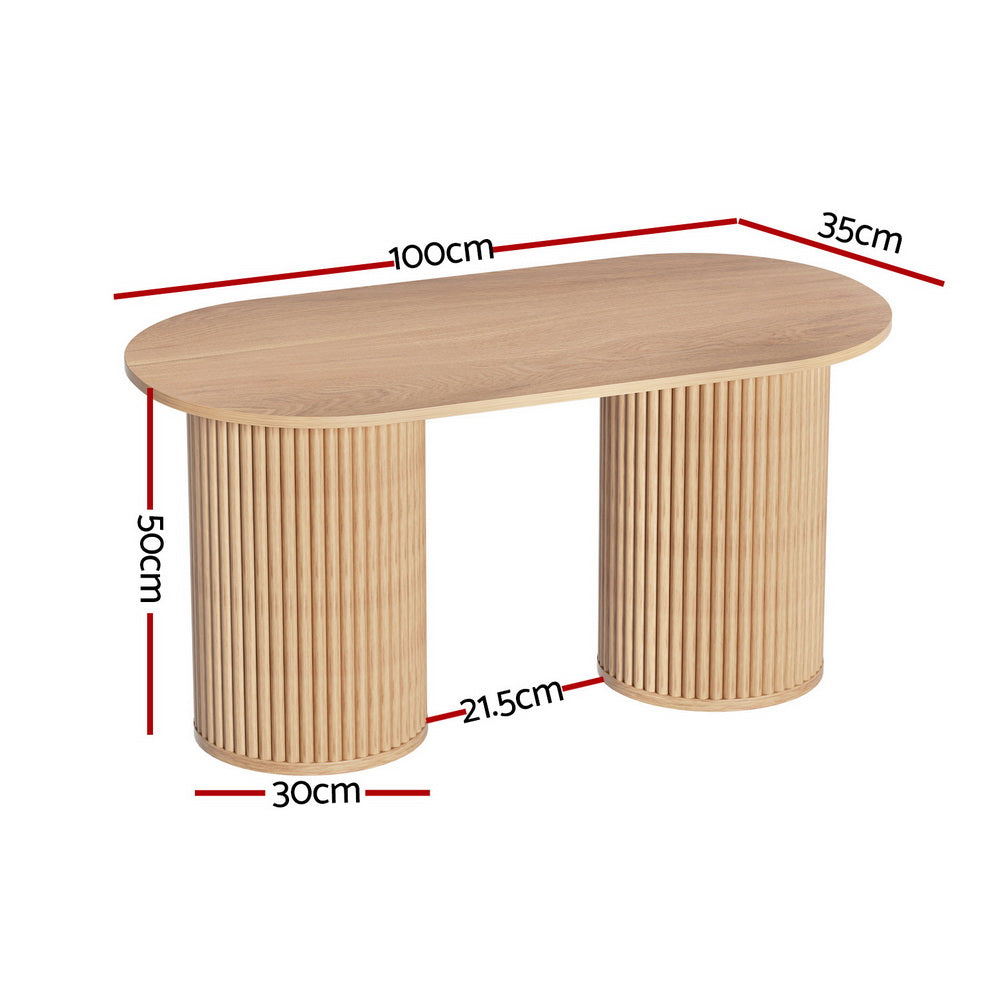 Artiss Coffee Table Oval 100CM Pine Samuel FUR-U-COF-05-WD