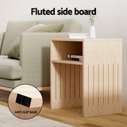 Artiss Coffee Table Storage Shelf Fluted Side Pine FUR-U-COF-06-WD