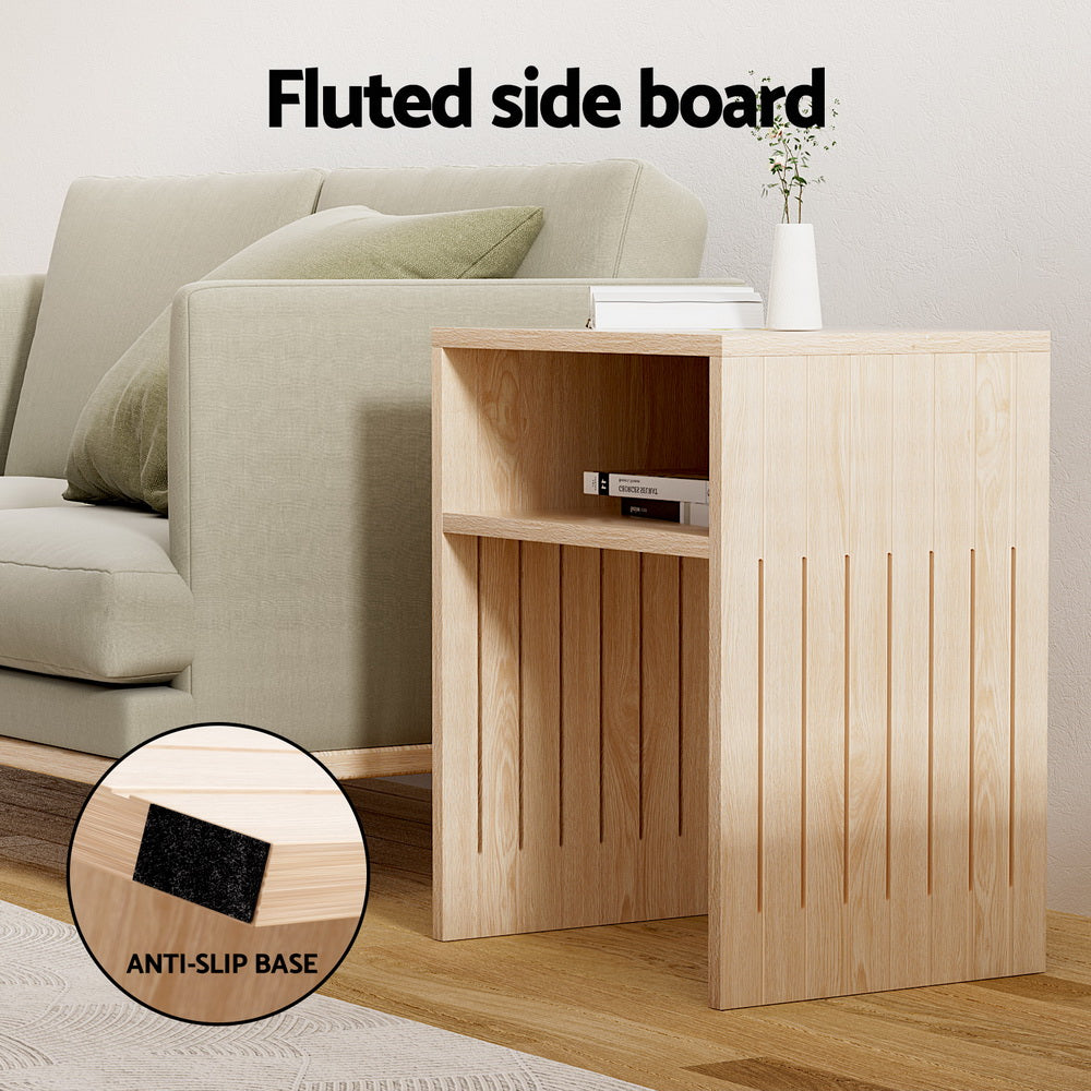Artiss Coffee Table Storage Shelf Fluted Side Pine FUR-U-COF-06-WD