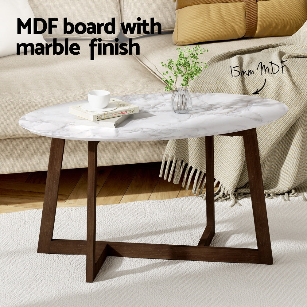 Artiss Coffee Table Oval Marble Effect FUR-U-COF-08-MB