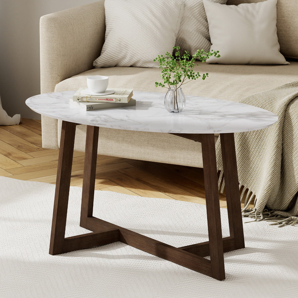 Artiss Coffee Table Oval Marble Effect FUR-U-COF-08-MB