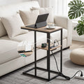 Artiss C-Shaped End Table Charging Station 2-Tier Side Coffee Table Bedside Wood FUR-U-COF-09-WD