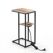 Artiss C-Shaped End Table Charging Station 2-Tier Side Coffee Table Bedside Wood FUR-U-COF-09-WD