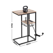 Artiss C-Shaped End Table Charging Station 2-Tier Side Coffee Table Bedside Wood FUR-U-COF-09-WD