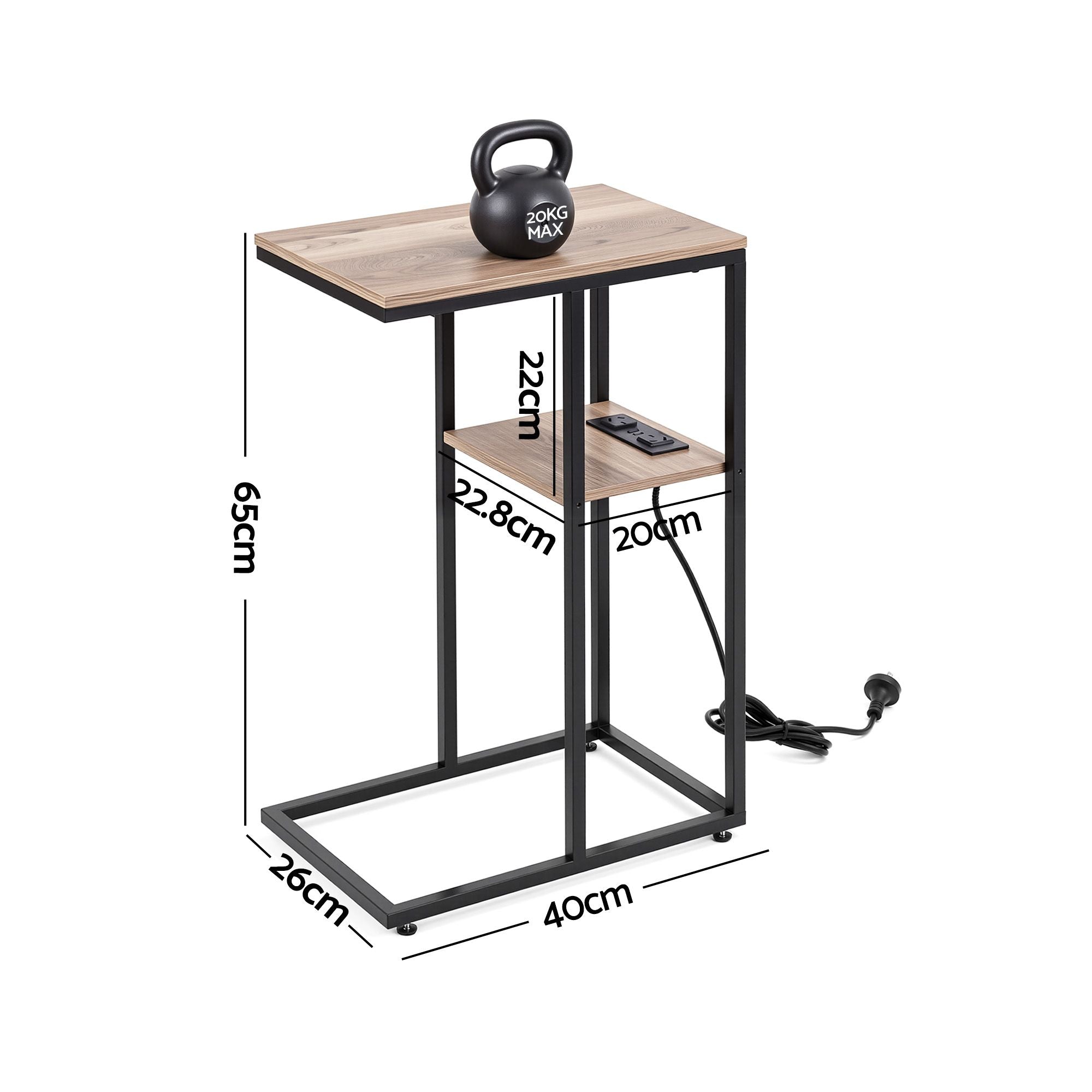 Artiss C-Shaped End Table Charging Station 2-Tier Side Coffee Table Bedside Wood FUR-U-COF-09-WD