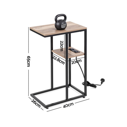 Artiss C-Shaped End Table Charging Station 2-Tier Side Coffee Table Bedside Wood FUR-U-COF-09-WD