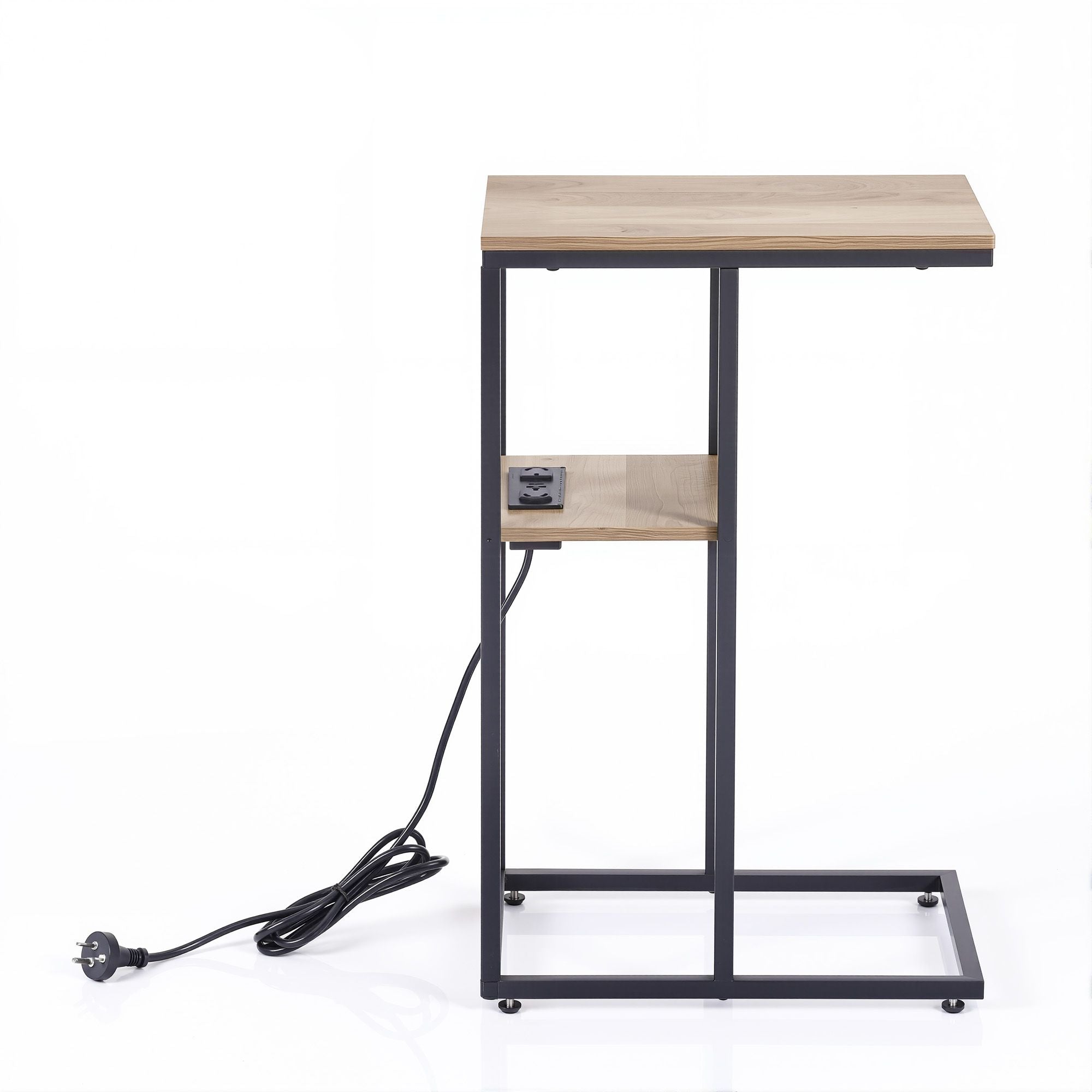 Artiss C-Shaped End Table Charging Station 2-Tier Side Coffee Table Bedside Wood FUR-U-COF-09-WD