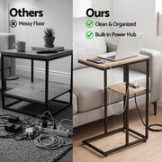 Artiss C-Shaped End Table Charging Station 2-Tier Side Coffee Table Bedside Wood FUR-U-COF-09-WD