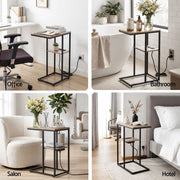 Artiss C-Shaped End Table Charging Station 2-Tier Side Coffee Table Bedside Wood FUR-U-COF-09-WD