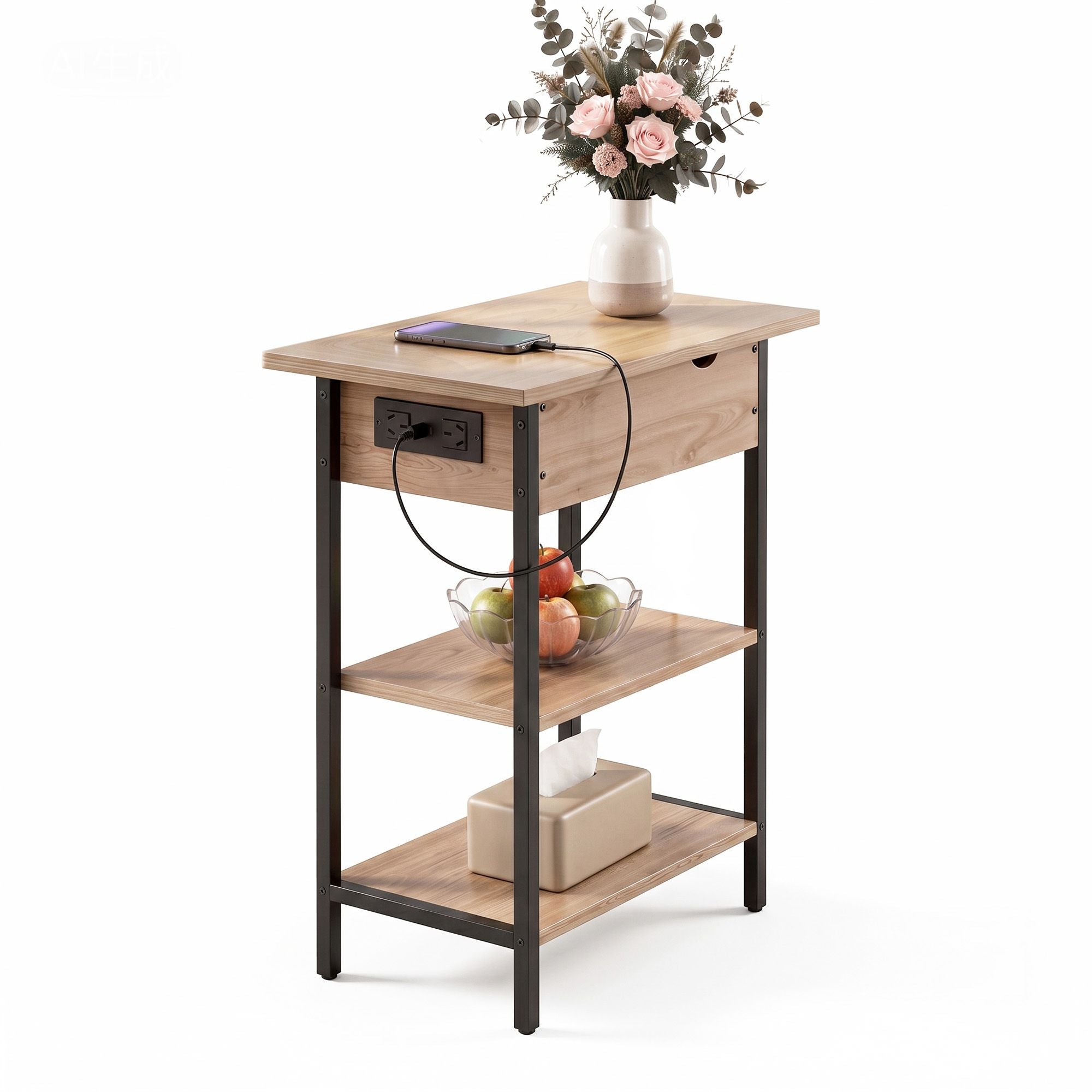 Artiss Coffee Table Side Bedside End Table Charging Station Flip-Top Storage 60cm Wood FUR-U-COF-10-WD
