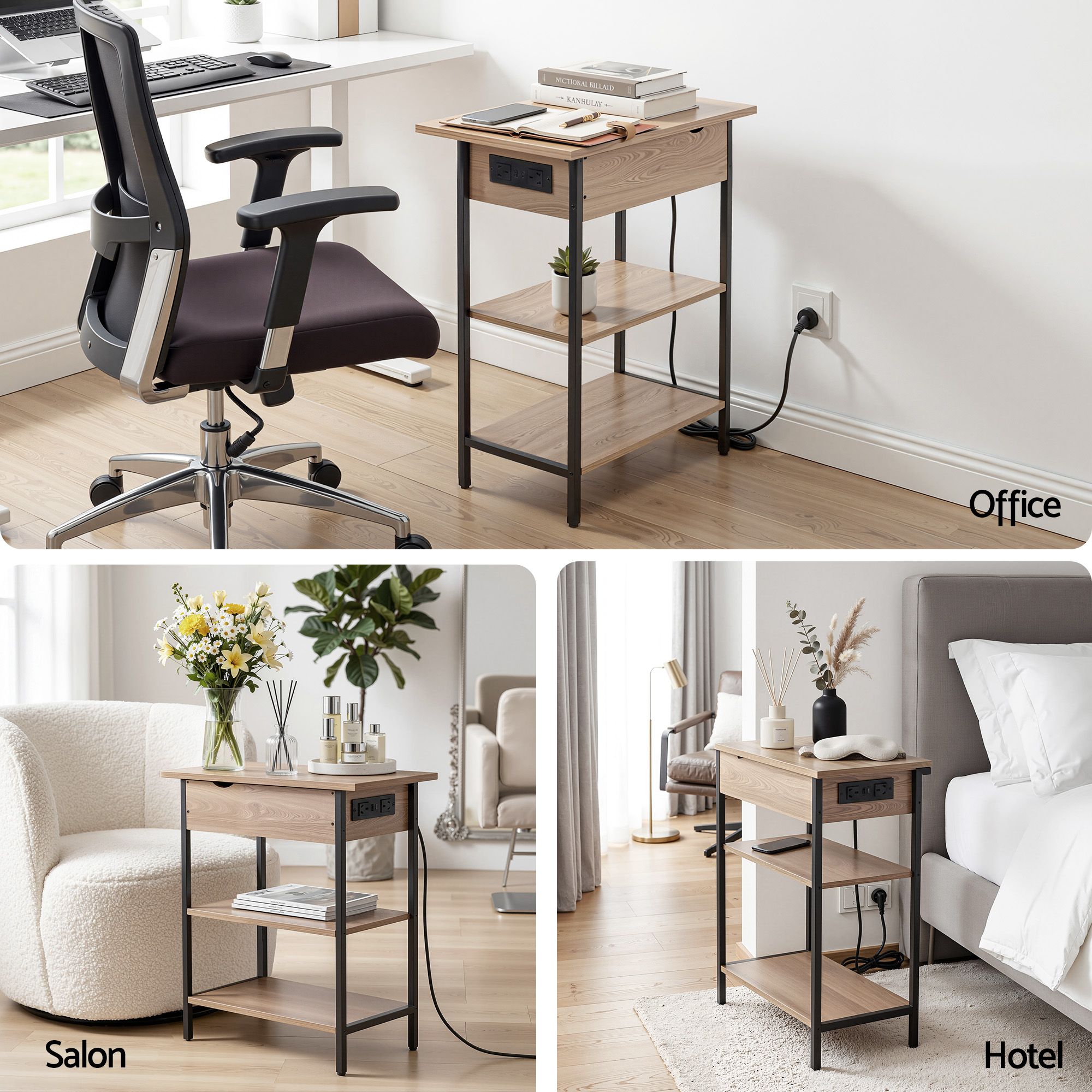 Artiss Coffee Table Side Bedside End Table Charging Station Flip-Top Storage 60cm Wood FUR-U-COF-10-WD