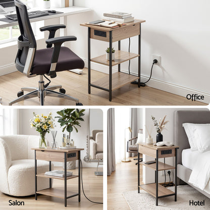 Artiss Coffee Table Side Bedside End Table Charging Station Flip-Top Storage 60cm Wood FUR-U-COF-10-WD