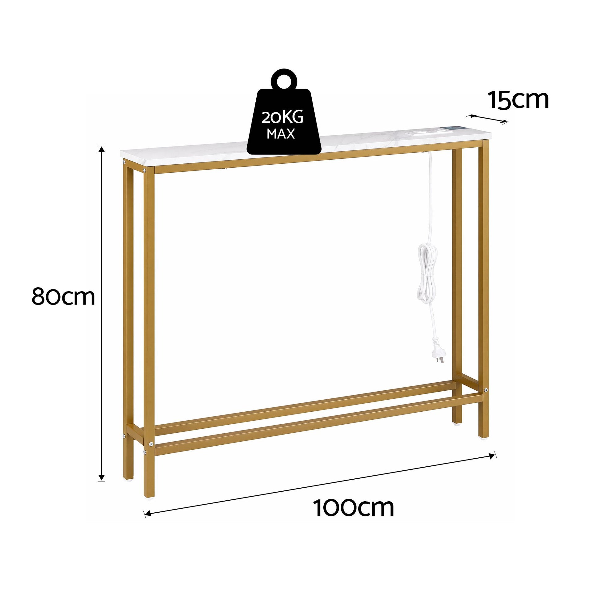 Artiss Console Table Entryway Hallway Display Desk Charging Station Marble Finish White & Gold FUR-U-CST-05-WH