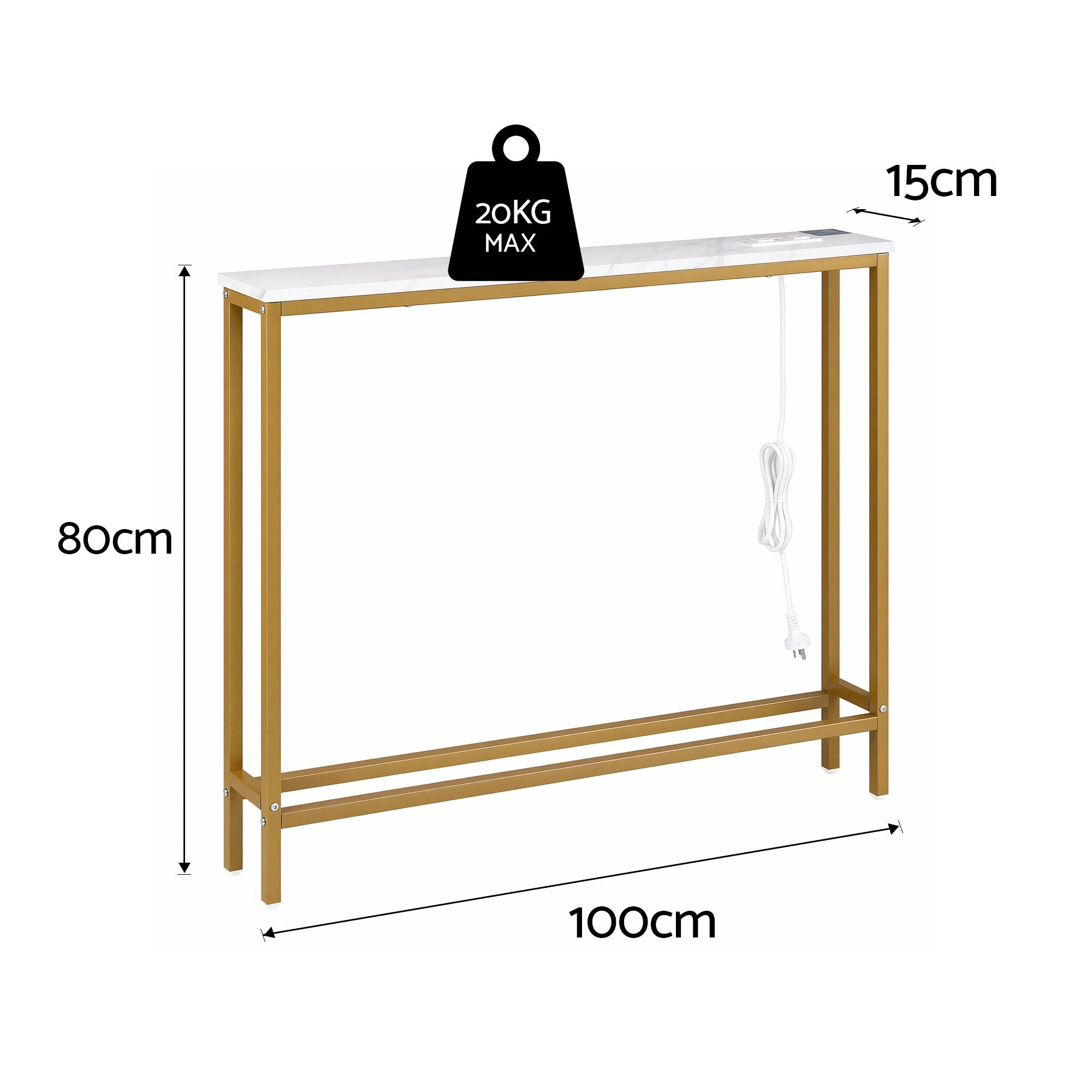 Artiss Console Table Entryway Hallway Display Desk Charging Station Marble Finish White & Gold FUR-U-CST-05-WH