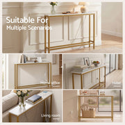Artiss Console Table Entryway Hallway Display Desk Charging Station Marble Finish White & Gold FUR-U-CST-05-WH