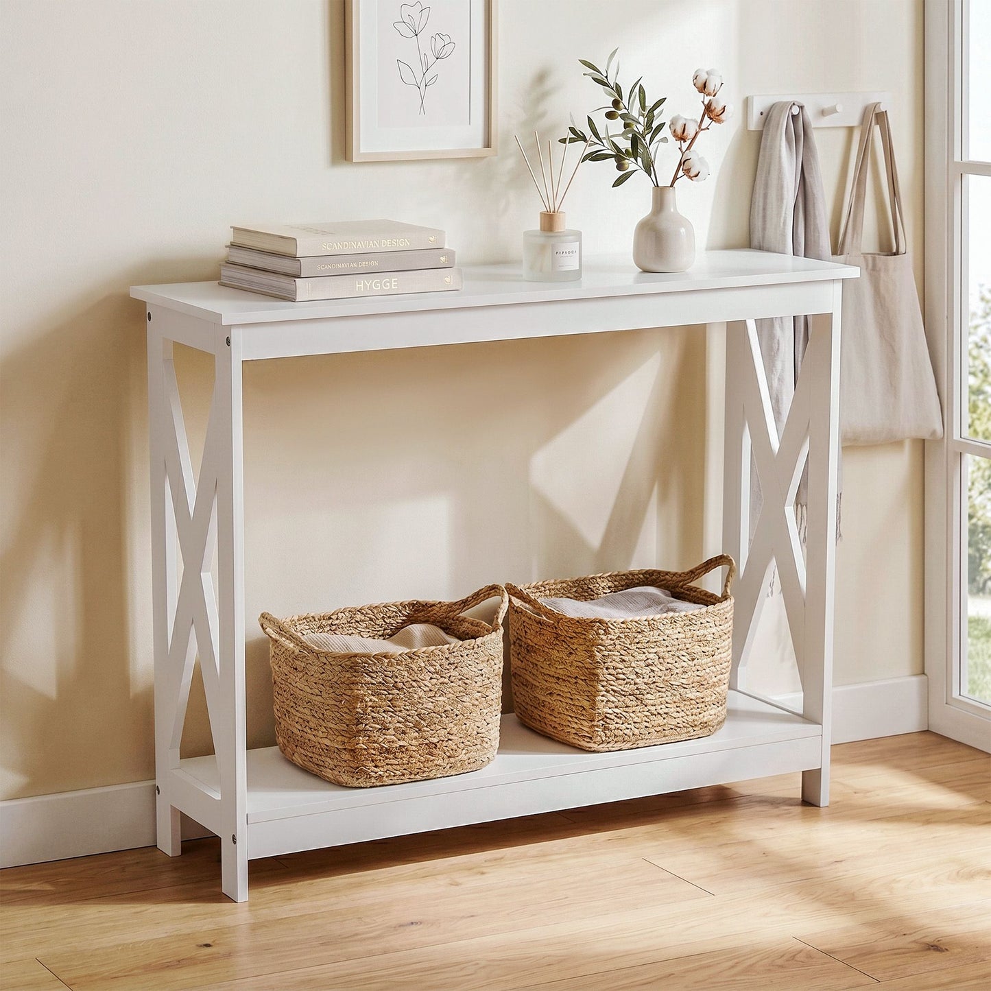 Artiss Console Table Entryway Hallway Display 2-Tier Narrow Sofa Table 100CM White FUR-U-CST-06-WH