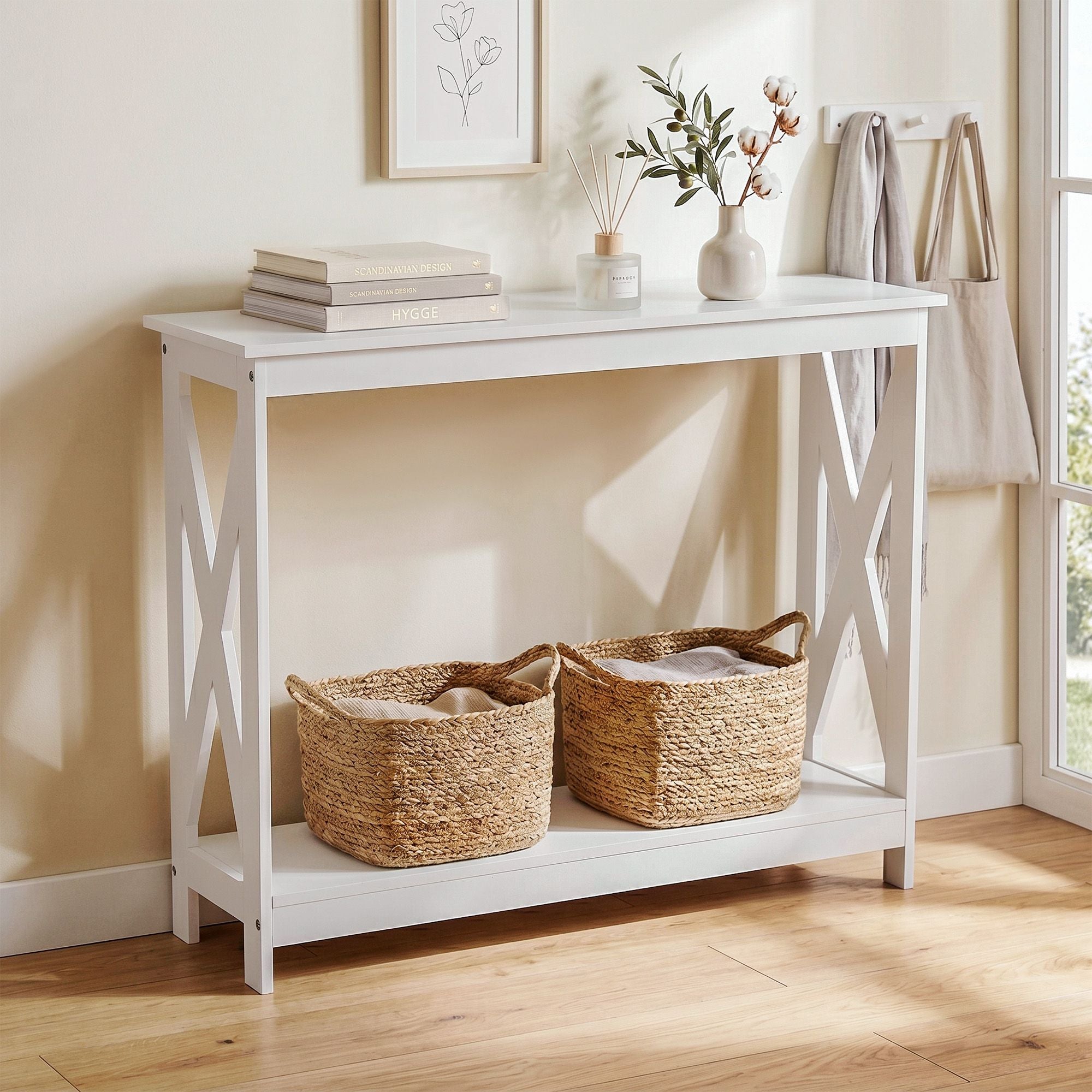 Artiss Console Table Entryway Hallway Display 2-Tier Narrow Sofa Table 100CM White FUR-U-CST-06-WH