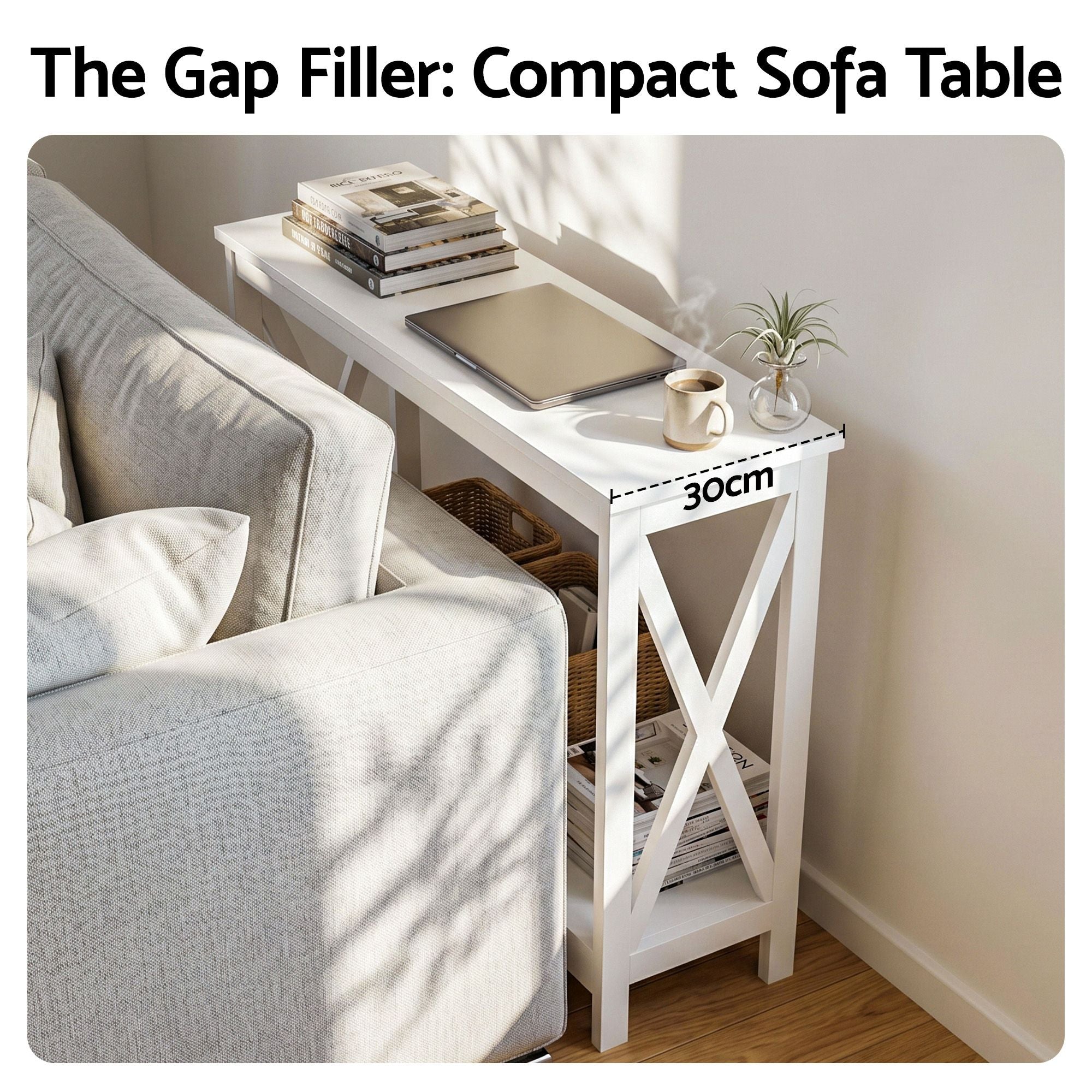 Artiss Console Table Entryway Hallway Display 2-Tier Narrow Sofa Table 100CM White FUR-U-CST-06-WH