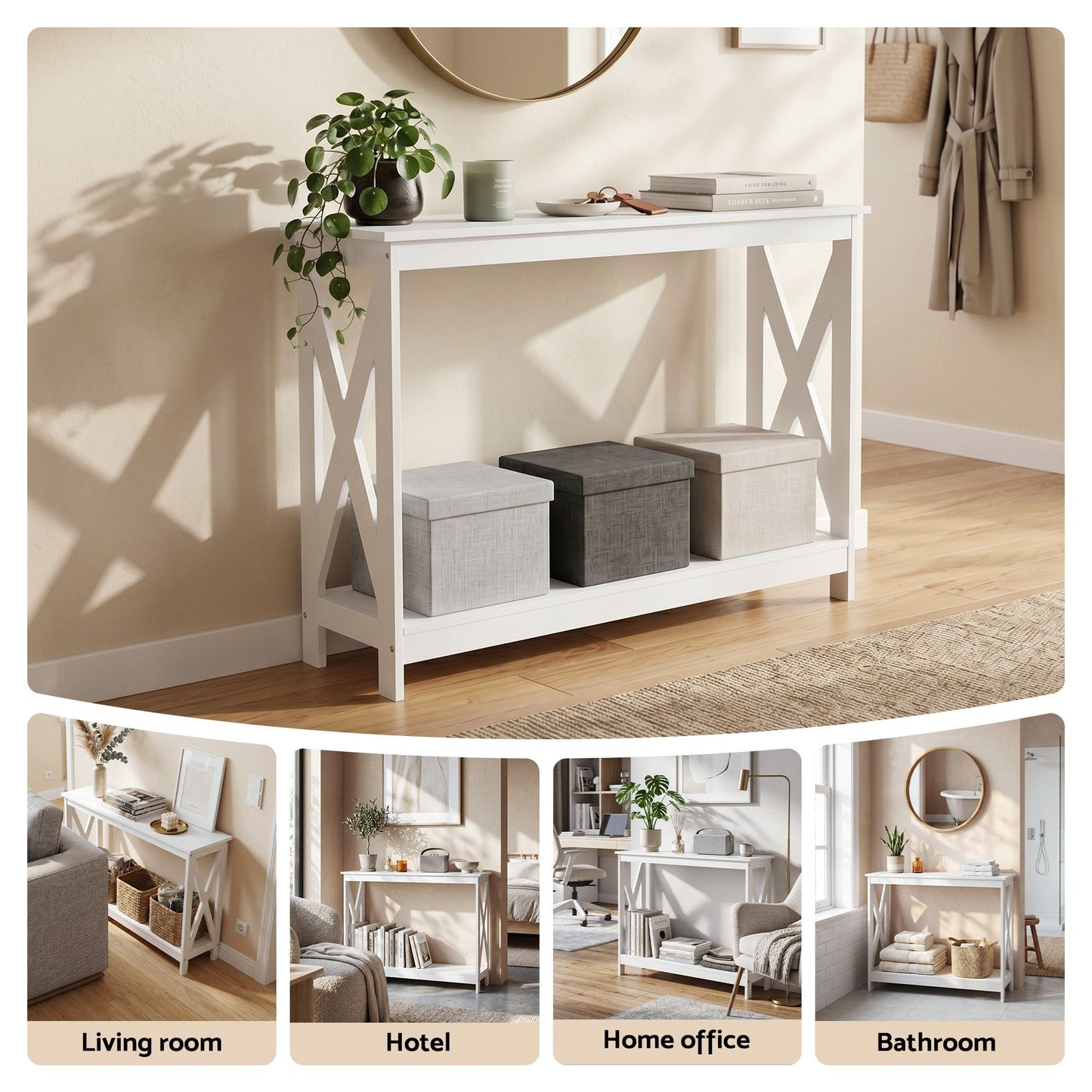 Artiss Console Table Entryway Hallway Display 2-Tier Narrow Sofa Table 100CM White FUR-U-CST-06-WH