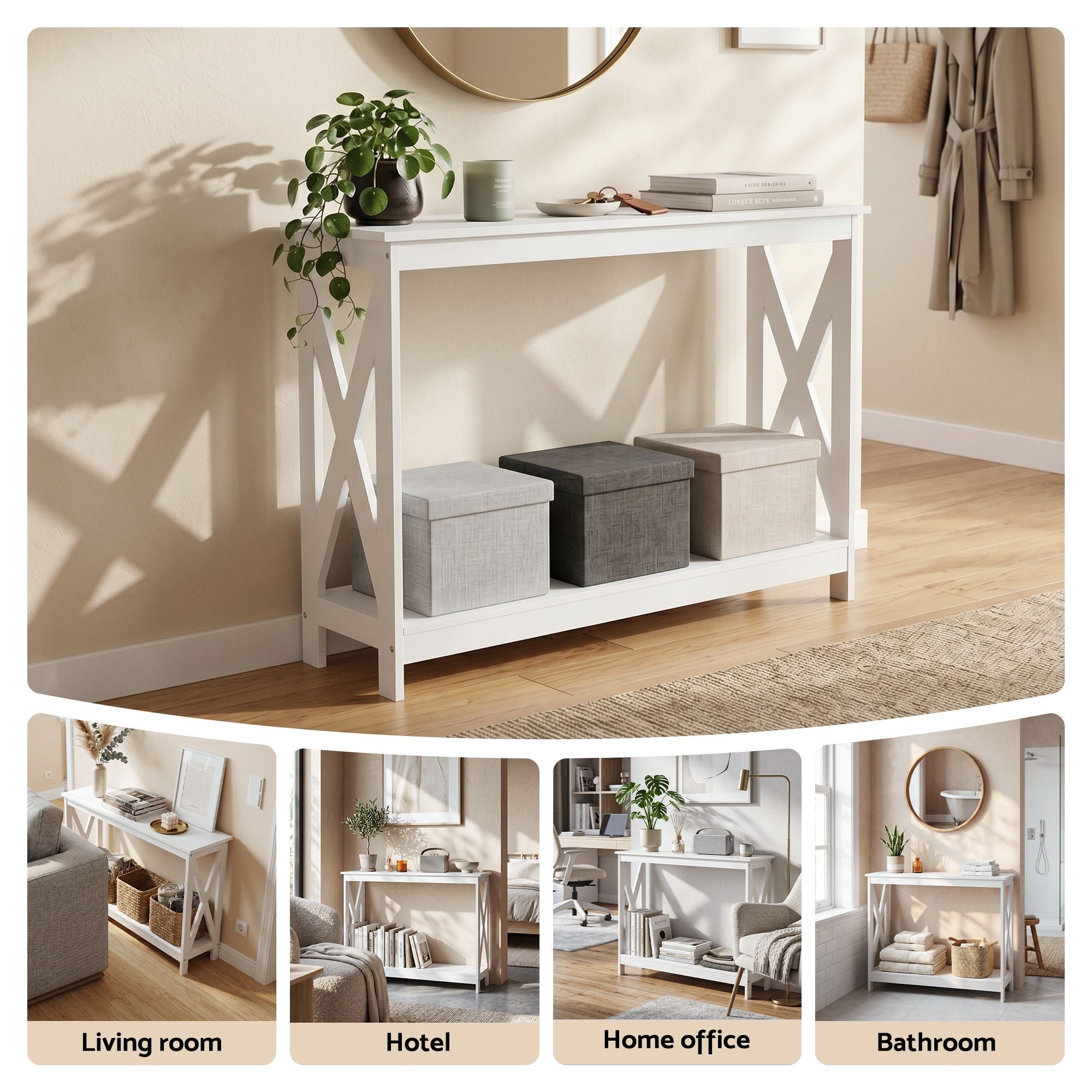 Artiss Console Table Entryway Hallway Display 2-Tier Narrow Sofa Table 100CM White FUR-U-CST-06-WH