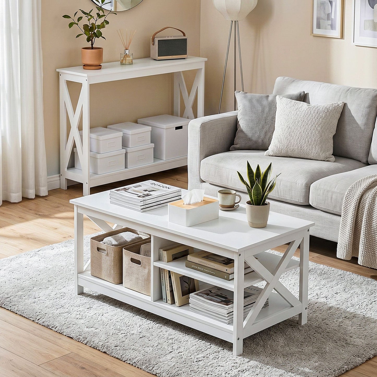 Artiss Console Table Entryway Hallway Display 2-Tier Narrow Sofa Table 100CM White FUR-U-CST-06-WH