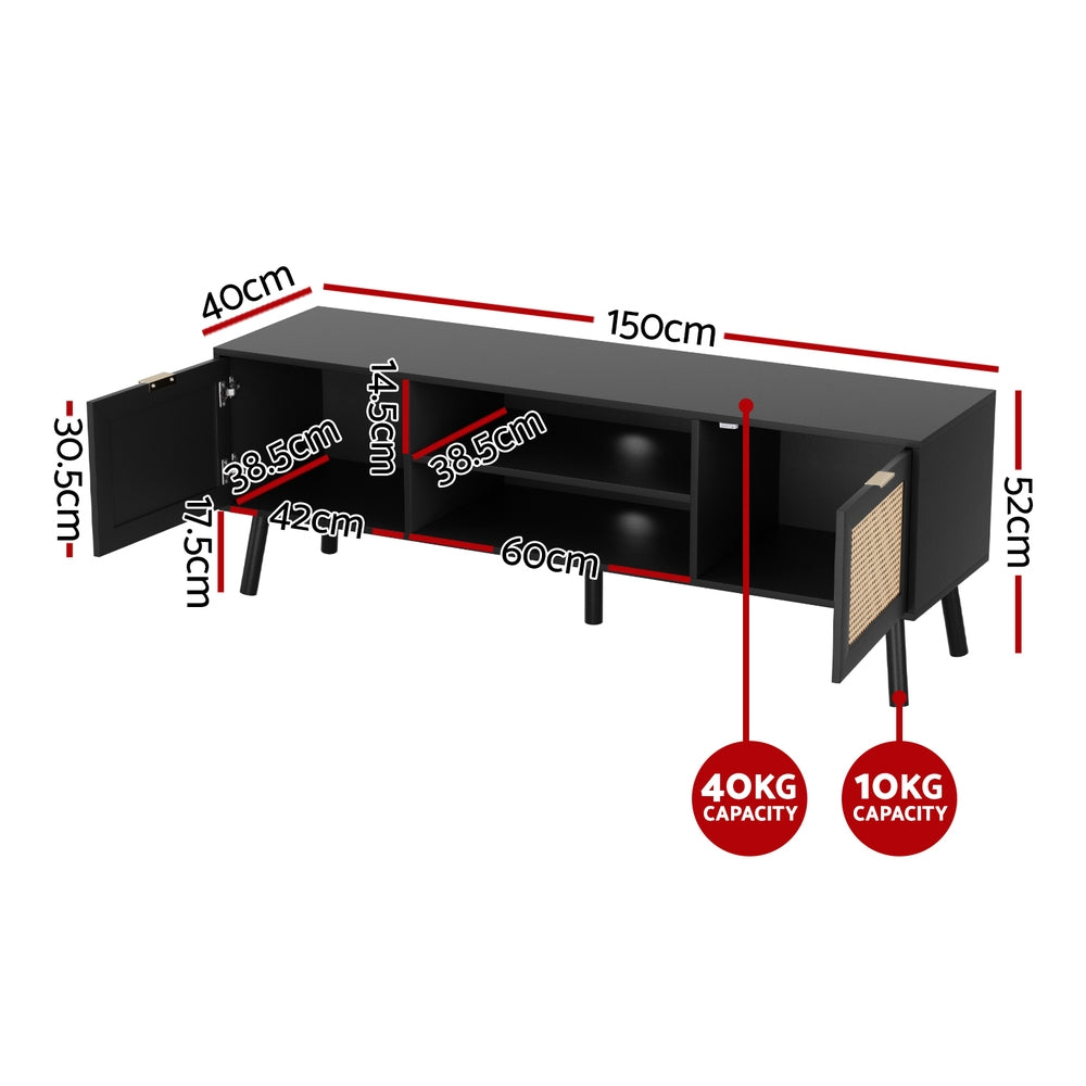 Artiss TV Unit 150cm Storage Cabinet Black FUR-U-CT02-TV150-RAT-BK