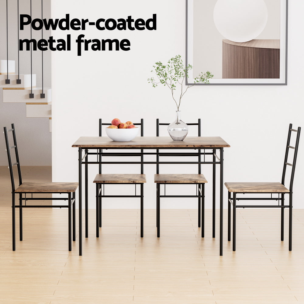 Artiss Dining Table and Chairs Set 5PCS Industrial Wooden Metal Desk Walnut FUR-U-DSET-01-BR