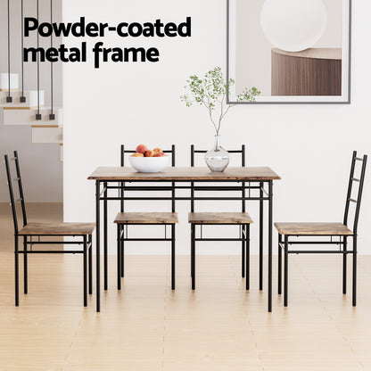 Artiss Dining Table and Chairs Set 5PCS Industrial Wooden Metal Desk Walnut FUR-U-DSET-01-BR