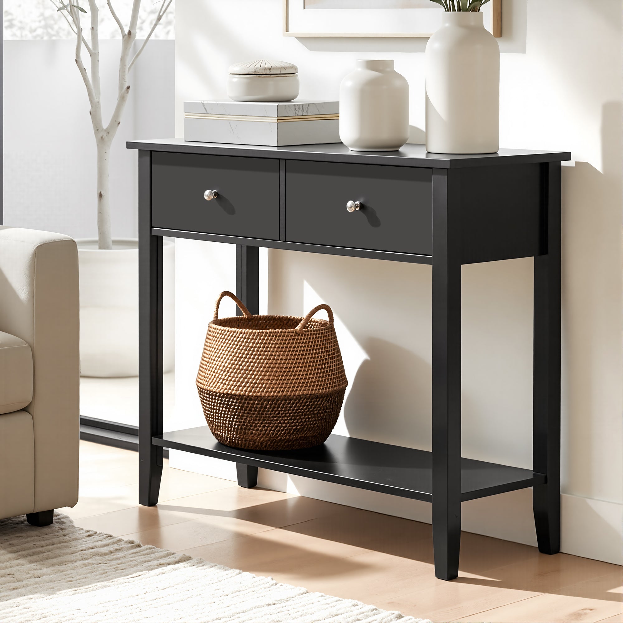 Artiss Console Table Hallway Sofa Entryway Entrance 2 Drawers 80CM Black FUR-U-HS-2D1S-BK