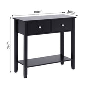 Artiss Console Table Hallway Sofa Entryway Entrance 2 Drawers 80CM Black FUR-U-HS-2D1S-BK