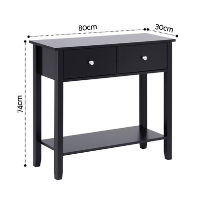 Artiss Console Table Hallway Sofa Entryway Entrance 2 Drawers 80CM Black FUR-U-HS-2D1S-BK
