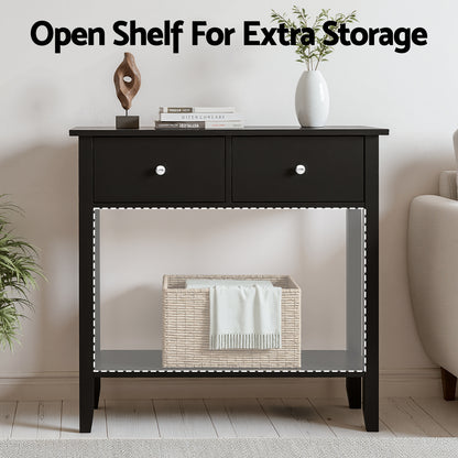 Artiss Console Table Hallway Sofa Entryway Entrance 2 Drawers 80CM Black FUR-U-HS-2D1S-BK