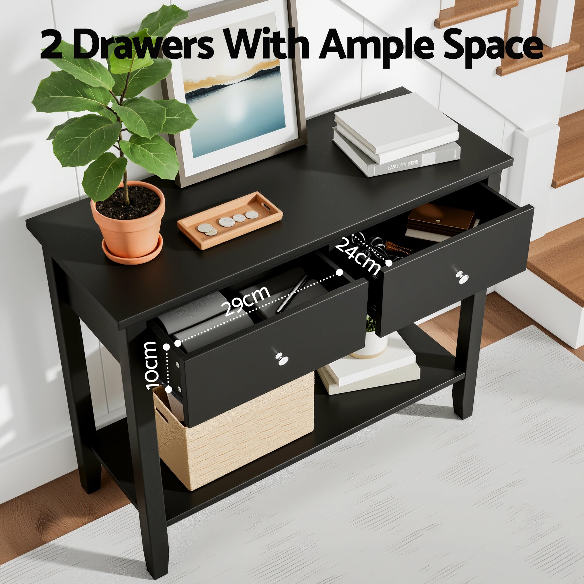 Artiss Console Table Hallway Sofa Entryway Entrance 2 Drawers 80CM Black FUR-U-HS-2D1S-BK