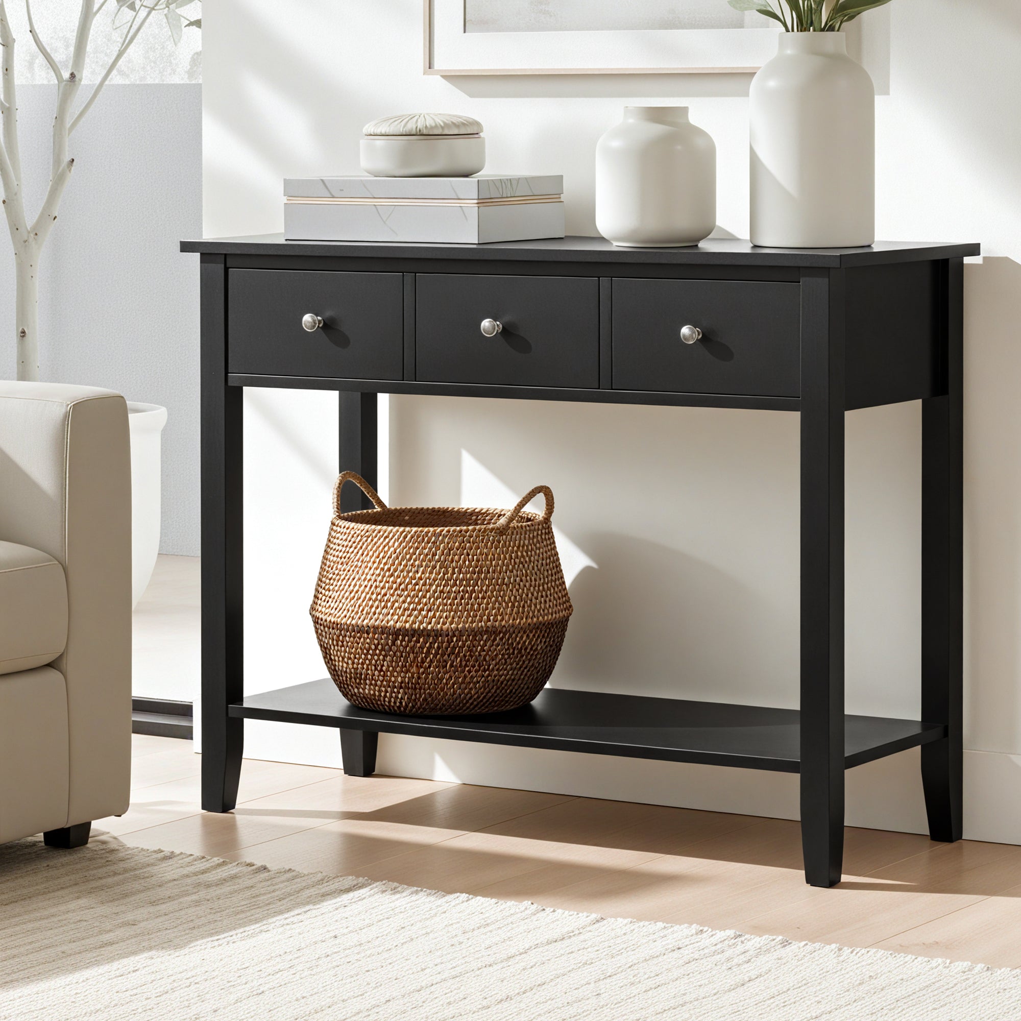 Artiss Console Table Hallway Sofa Entryway Entrance 3 Drawers 100CM Black FUR-U-HS-3D1S-BK