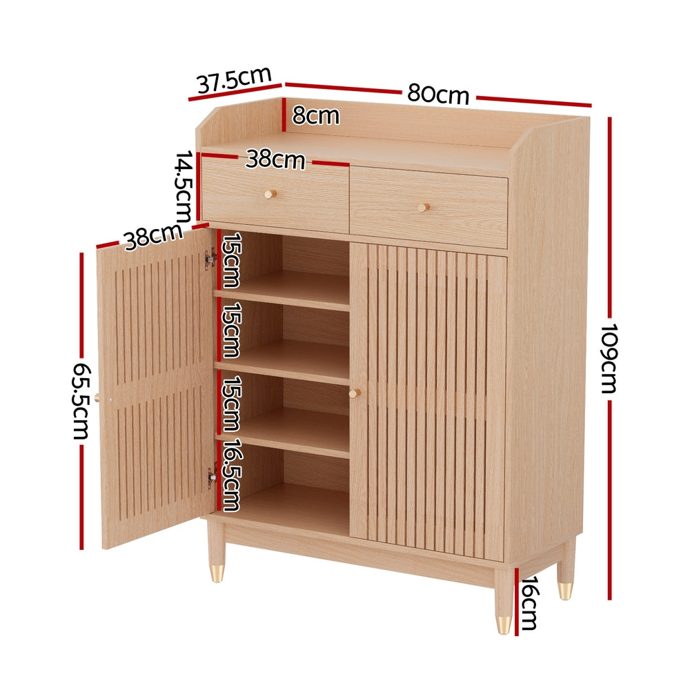 Artiss Shoe Rack Cabinet 4-Tier 16 Pairs Pine FUR-U-SHOE-80-WD-AB
