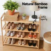 Artiss 4 Tier Shoe Rack Bamboo Storage Organiser Pine FUR-U-SHOE-BAM-4T